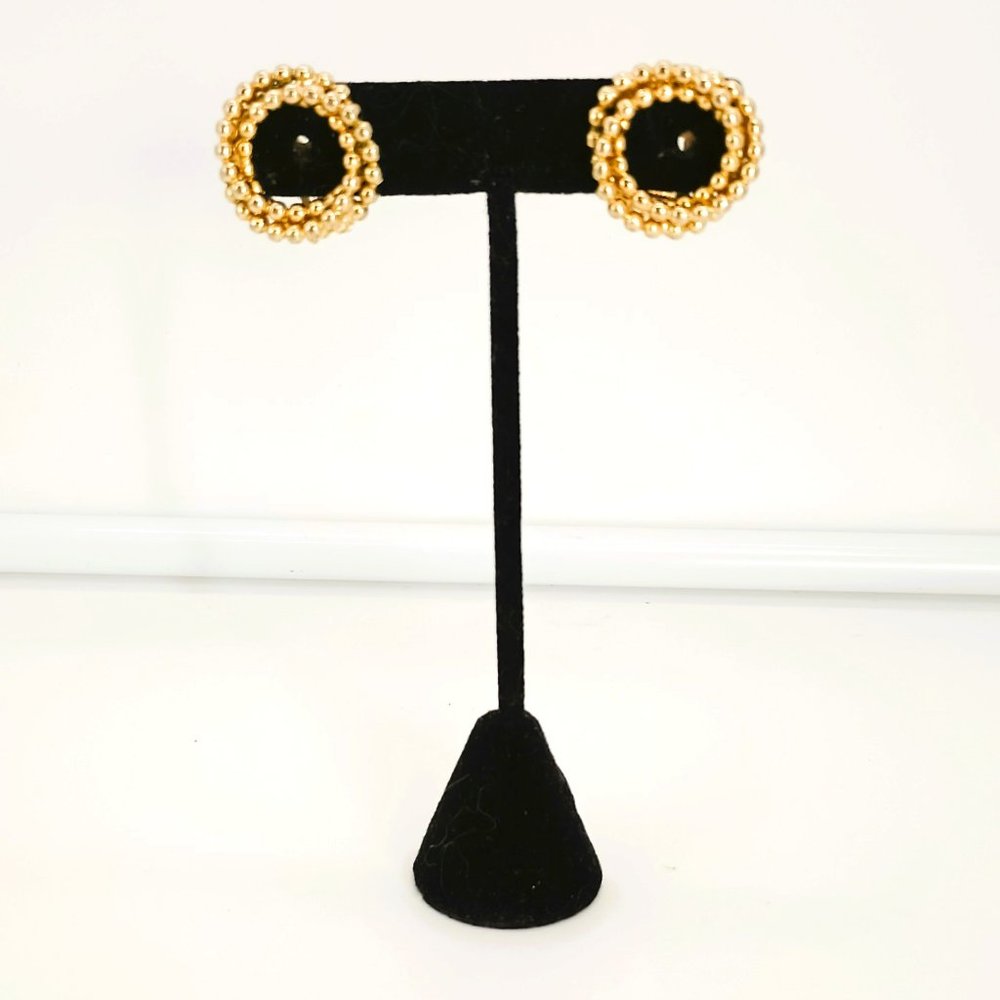 Coro Gold Double Eternity Earrings. Vintage Ball Chain Loop Clip on Jewelry